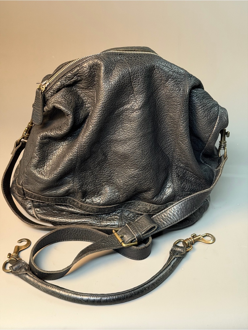 Liebeskind Black Pebbled Leather Shoulder Bag with Antique Gold Hardware